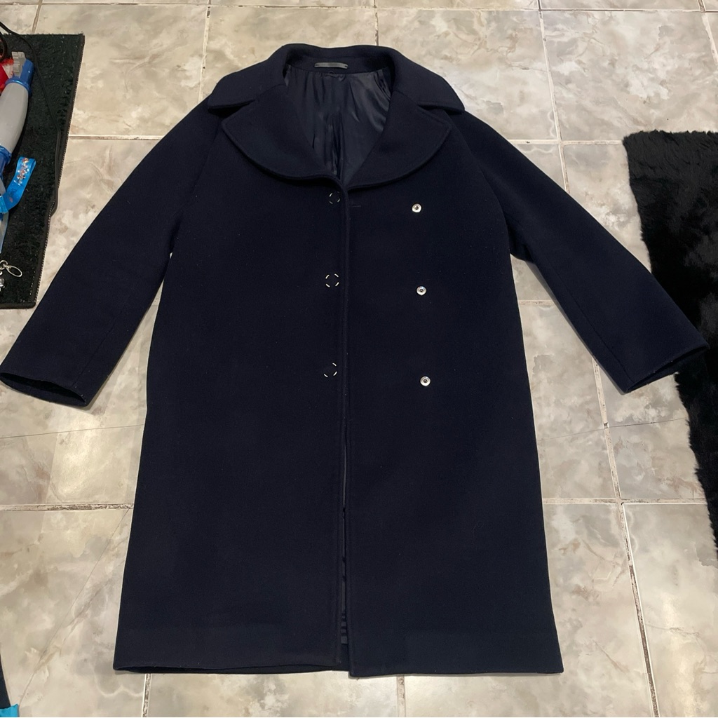 Acne Studios Era Paw15 Coat Wool Long Sz 38 Dark Blue Vgc